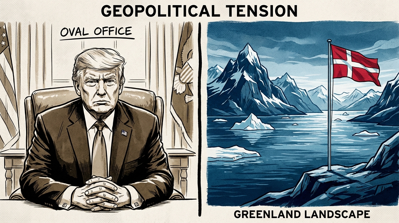 Montagem mostrando Donald Trump e a bandeira da Dinamarca na Groenlândia