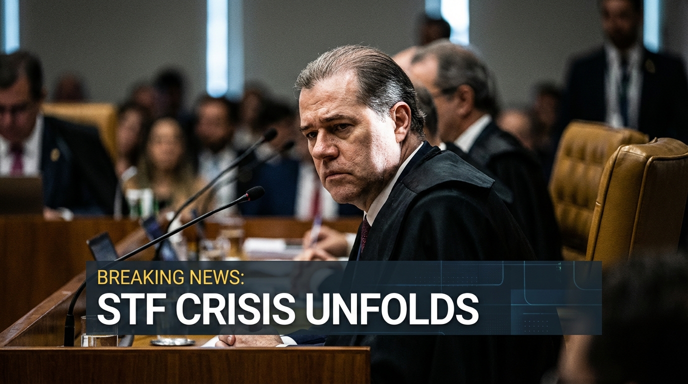 Ministro Dias Toffoli com expressão preocupada durante sessão no STF.