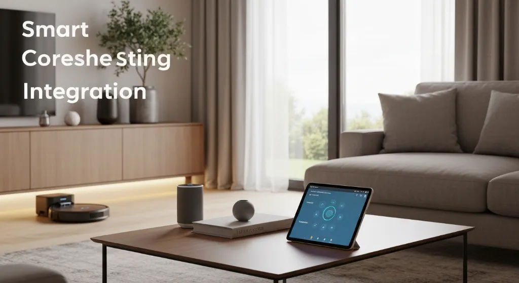 Uma sala de estar moderna e aconchegante com dispositivos de casa inteligente perfeitamente integrados, ilustrando como implementar automação residencial para um lar conectado e eficiente.